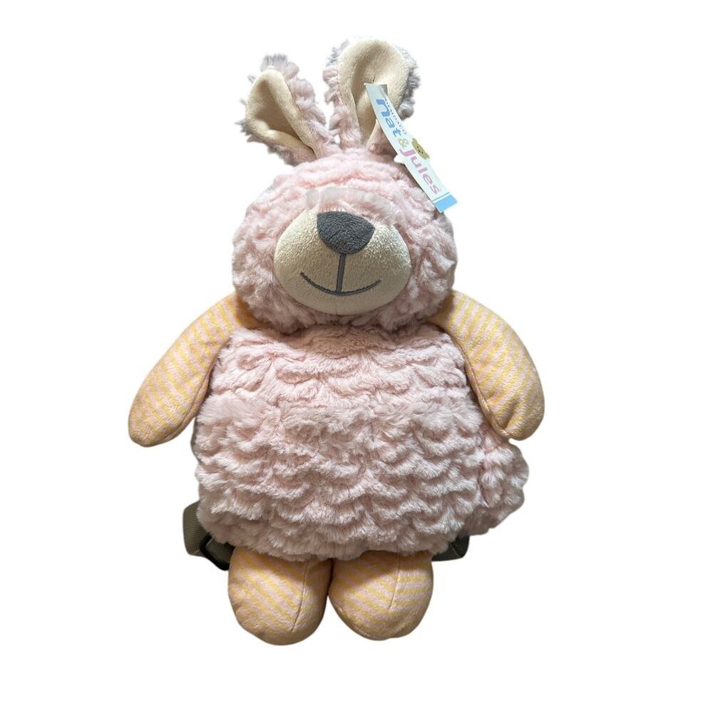 Nat & Jules Plush Bunny Backpack Rose Gold Pink Shaggy Fuzzy Yellow Accent NWT